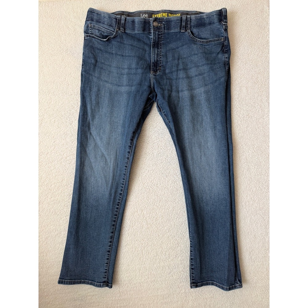 Lee Extreme Motion Jeans Mens 42x30 Blue Slim Straight Stretch Denim Med Wash